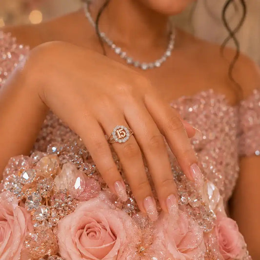 925 Sterling Silver Two-Tone Plated Moissanite Stone Quinceañera Halo Ring