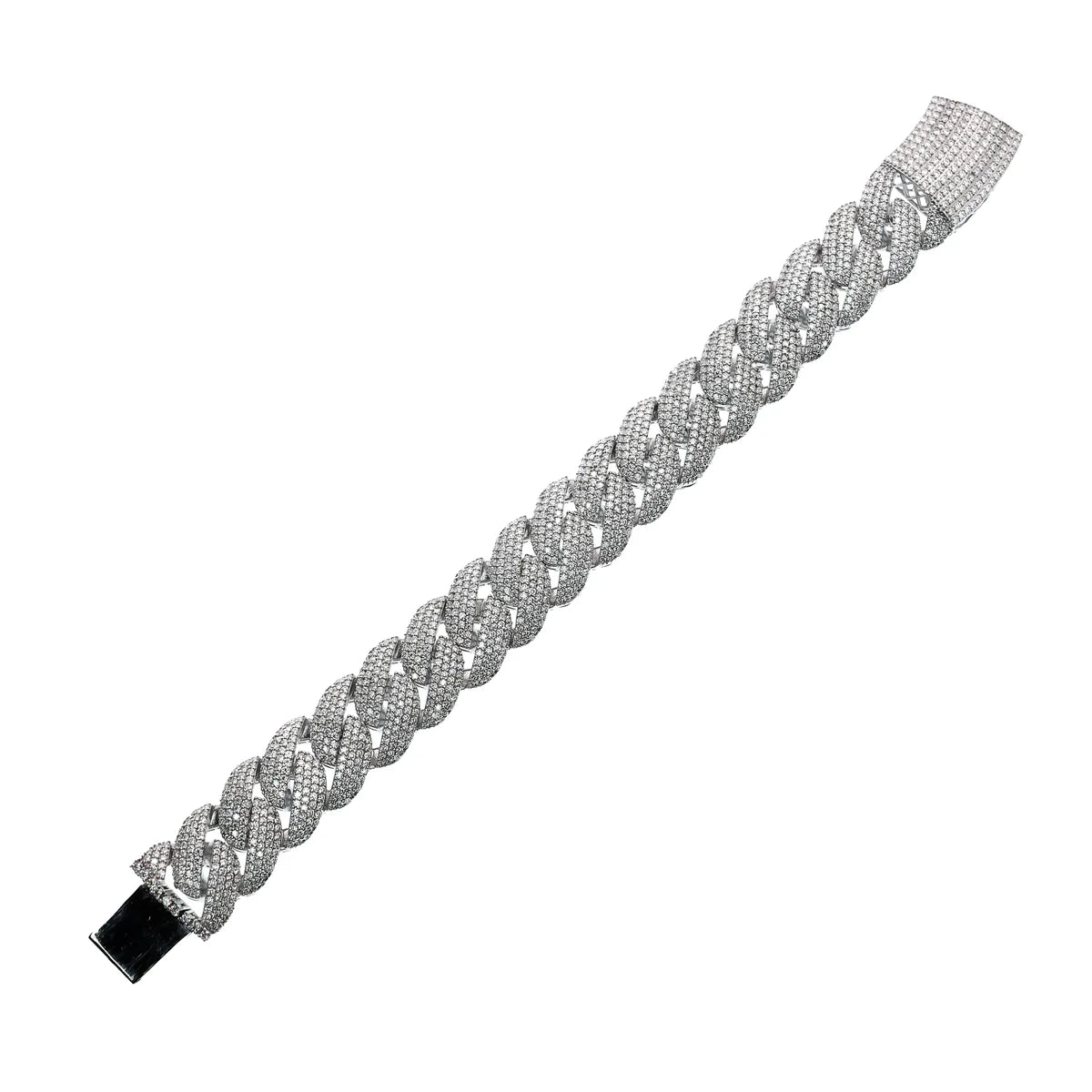 925 Sterling Silver Rhodium Plated Pave Moissanite Iced Out Cuban Link 13mm Bracelet