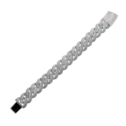 925 Sterling Silver Rhodium Plated Pave Moissanite Iced Out Cuban Link 13mm Bracelet