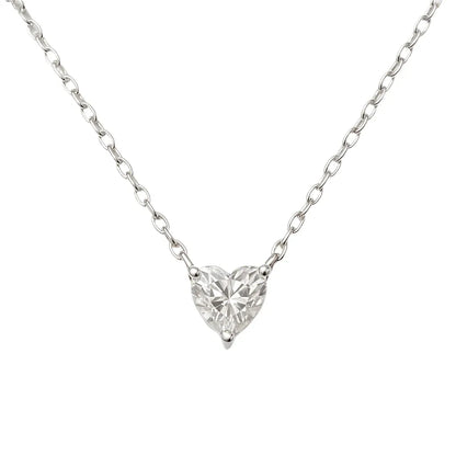 925 Sterling Silver Rhodium Plated Moissanite Heart Pendant Adjustable Necklace