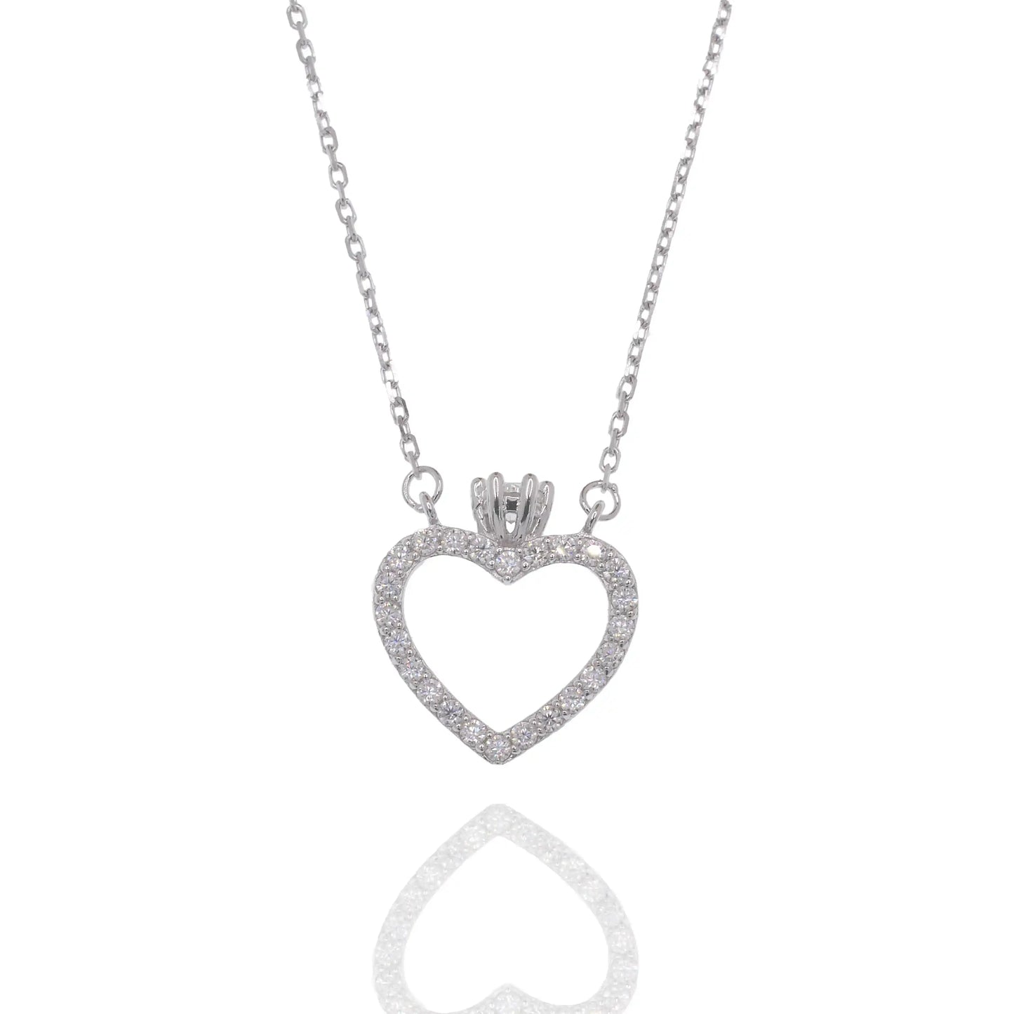 925 Sterling Silver Rhodium Plated Moissanite Heart Crown 13.1mm x 15.2mm Pendant Adjustable Necklace