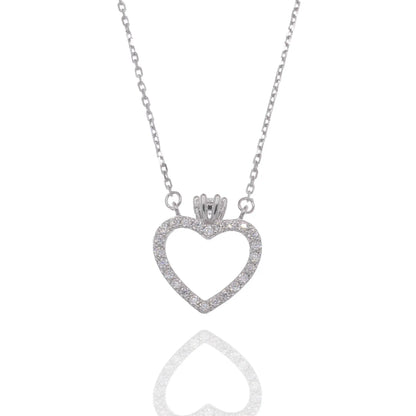 925 Sterling Silver Rhodium Plated Moissanite Heart Crown 13.1mm x 15.2mm Pendant Adjustable Necklace