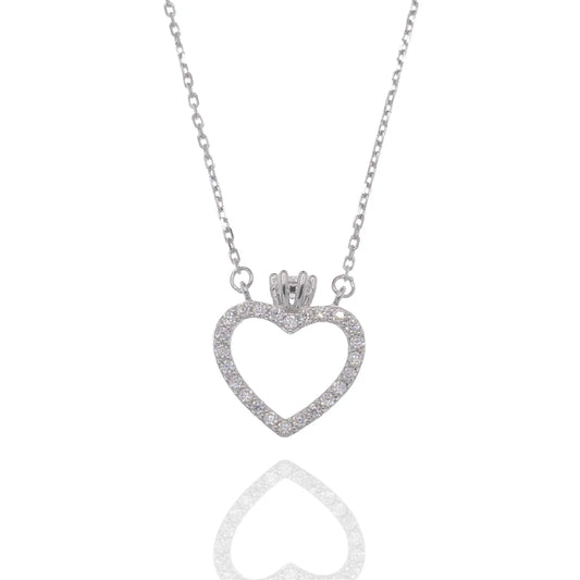925 Sterling Silver Rhodium Plated Moissanite Heart Crown 13.1mm x 15.2mm Pendant Adjustable Necklace