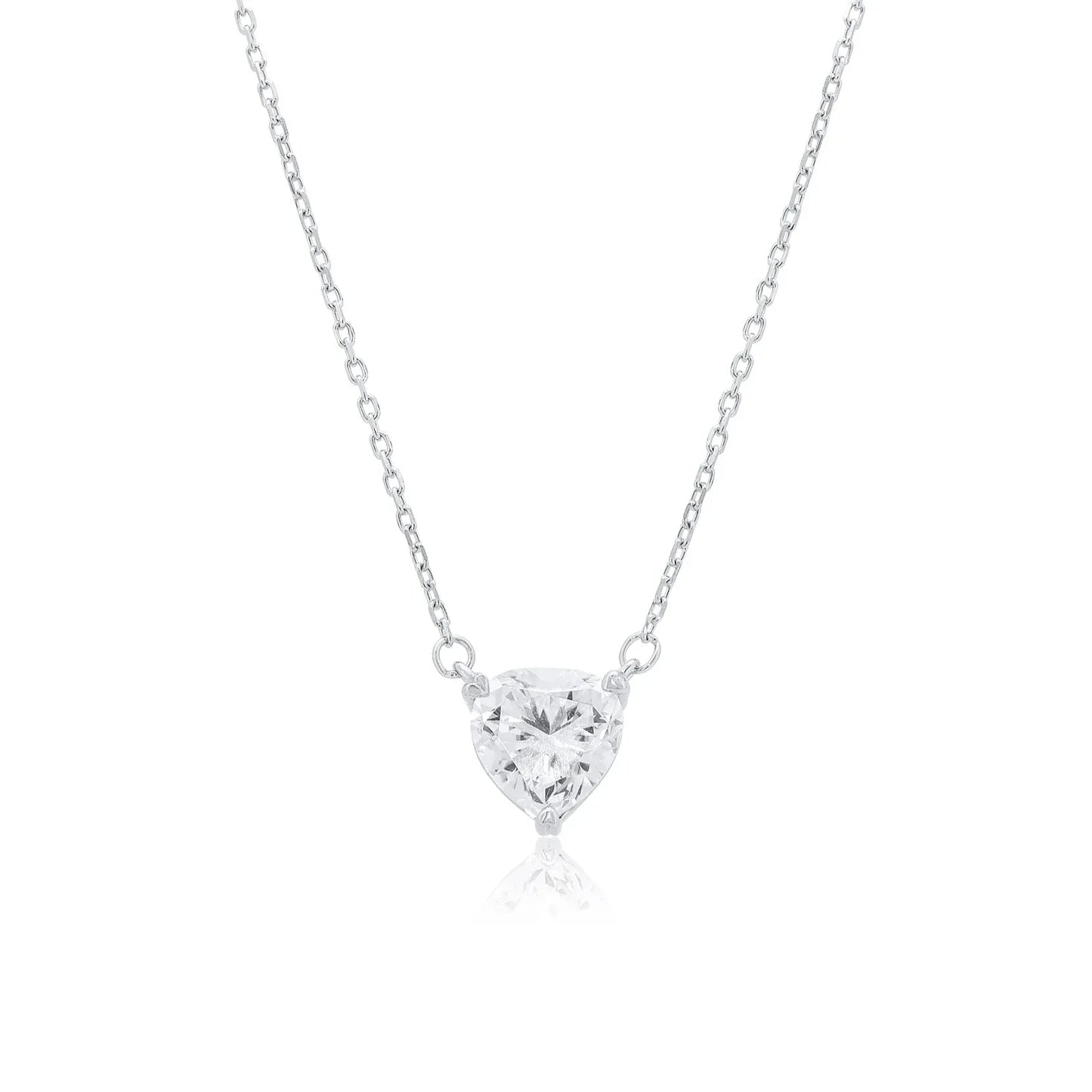 925 Sterling Silver Rhodium Plated Moissanite Heart Pendant Adjustable Necklace