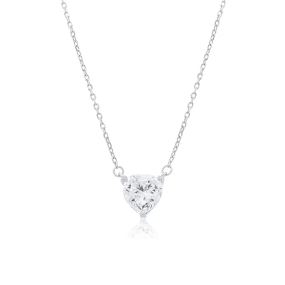 925 Sterling Silver Rhodium Plated Moissanite Heart Pendant Adjustable Necklace