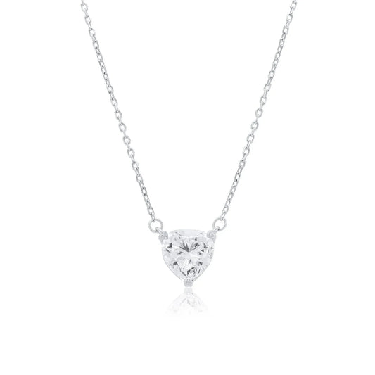 925 Sterling Silver Rhodium Plated Moissanite Heart Pendant Adjustable Necklace