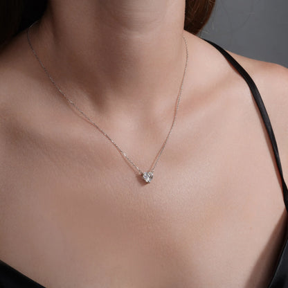 925 Sterling Silver Rhodium Plated Moissanite Heart Pendant Adjustable Necklace