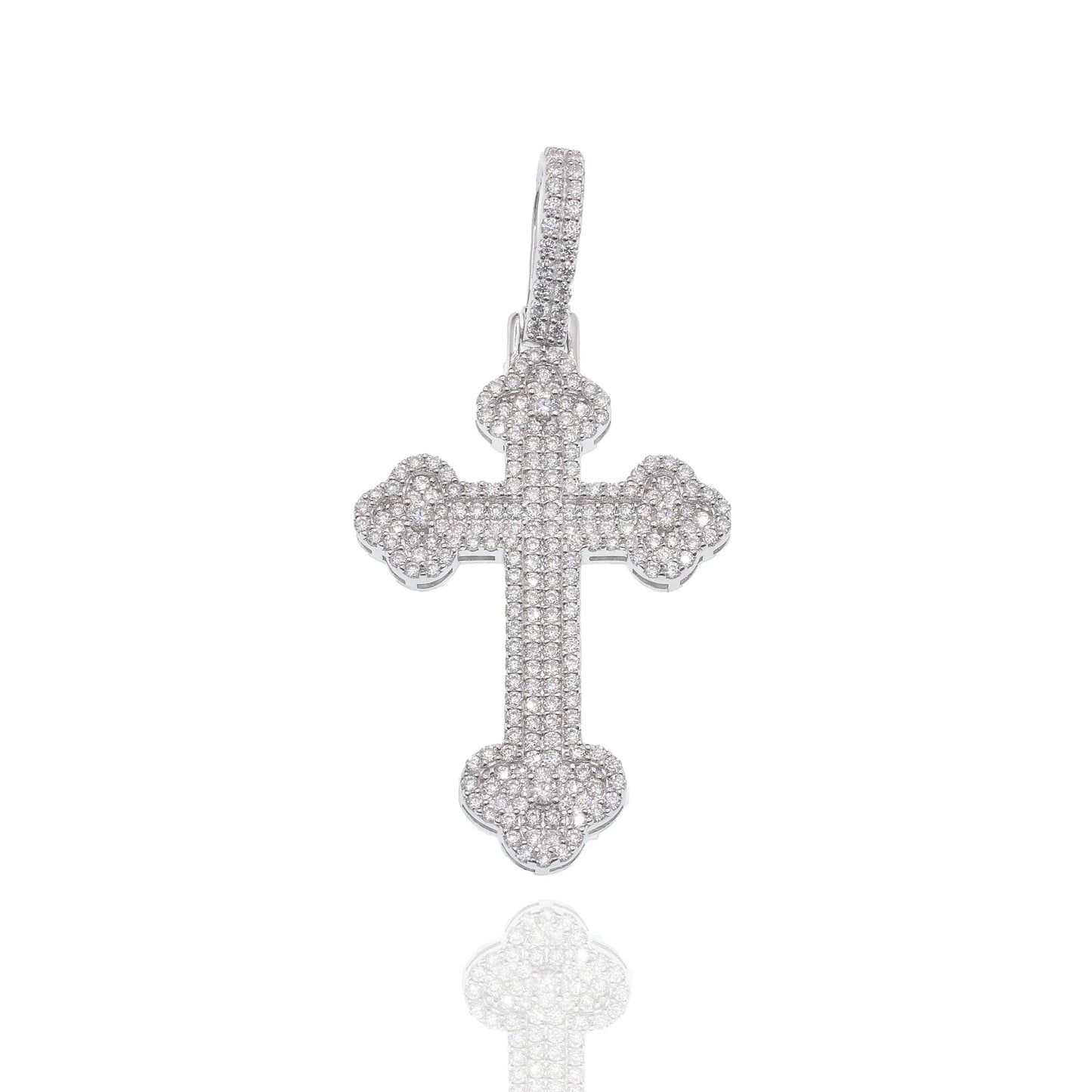 925 Sterling Silver Rhodium Plated Moissanite Fleur-De-Lis Cross Encrusted 24.5mm x 37.6mm Pendant