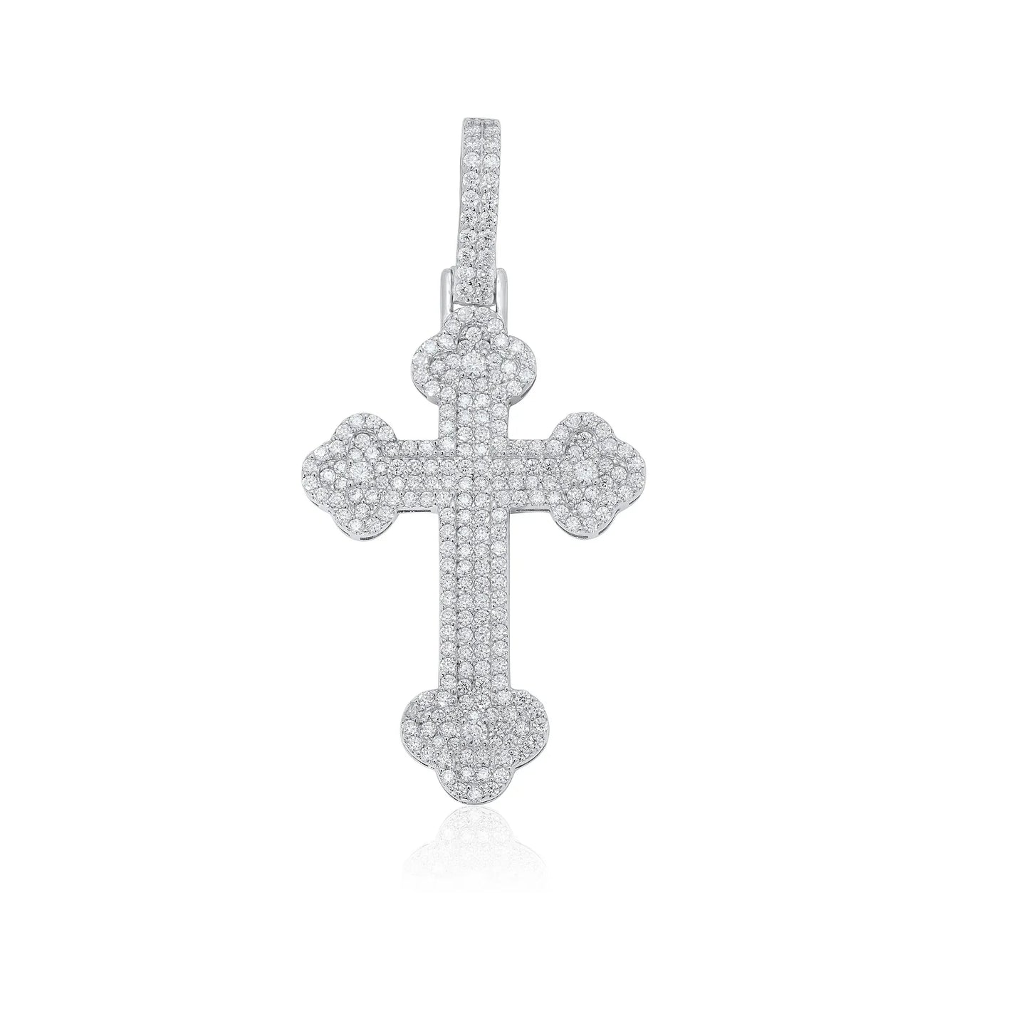 925 Sterling Silver Rhodium Plated Moissanite Fleur-De-Lis Cross Encrusted 24.5mm x 37.6mm Pendant