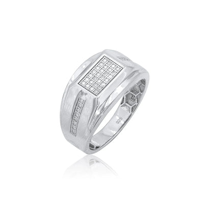 925 Sterling Silver Rhodium Plated Men's Classic Moissanite Rectangle Top 13mm Ring