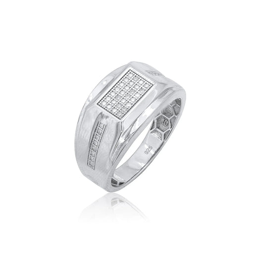 925 Sterling Silver Rhodium Plated Men's Classic Moissanite Rectangle Top 13mm Ring