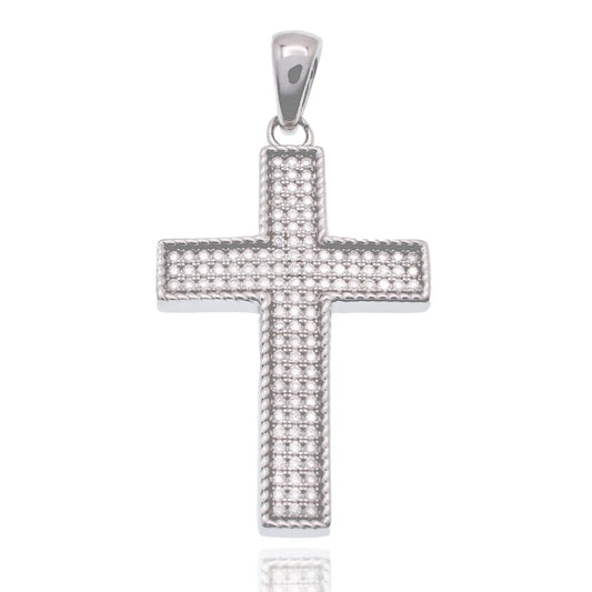 925 Sterling Silver Rhodium Plated Moissanite 21.5mm x 31mm Iced Out Cross Hip Hop Pendant