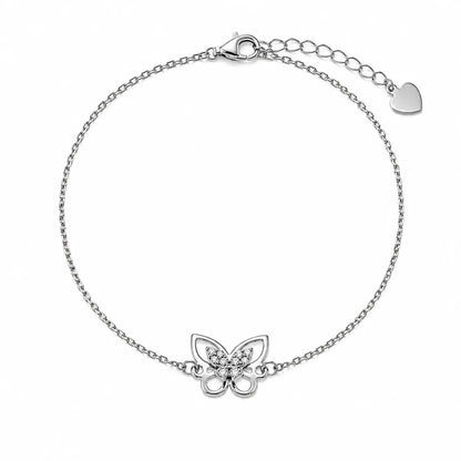 925 Sterling Silver Rhodium Plated Moissanite Flutter Butterfly Bracelet
