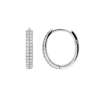 925 Sterling Silver Rhodium Plated Moissanite Micro Pave Huggie Hoop 11mm Earring