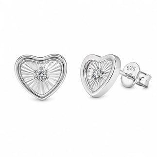 925 Sterling Silver Rhodium Plated Moissanite Diamond Cut Heart Stud Earrings