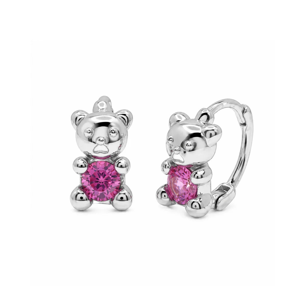 925 Sterling Silver Rhodium Plated Moissanite Teddy Bear Hoop Earrings