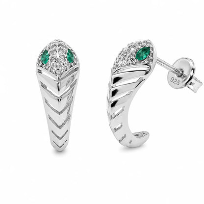 925 Sterling Silver Rhodium Plated Emerald Green & Clear Moissanite Chevron Wrap Earrings