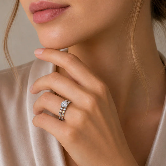 925 Sterling Silver Three-Tone Moissanite Diamond Cut Solitaire Ring