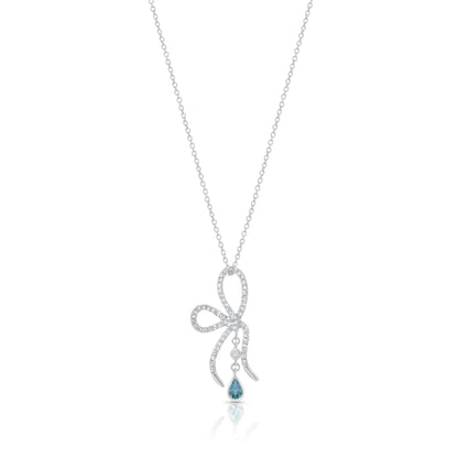 925 Sterling Silver Rhodium Plated Color Bow Necklace