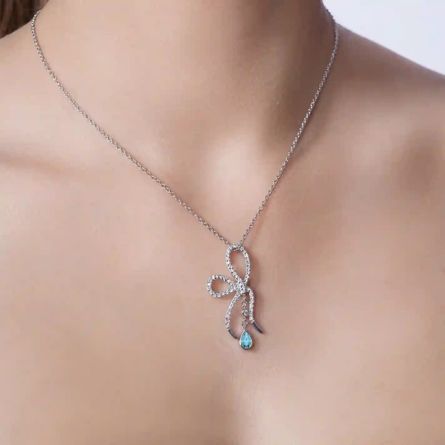 925 Sterling Silver Rhodium Plated Color Bow Necklace