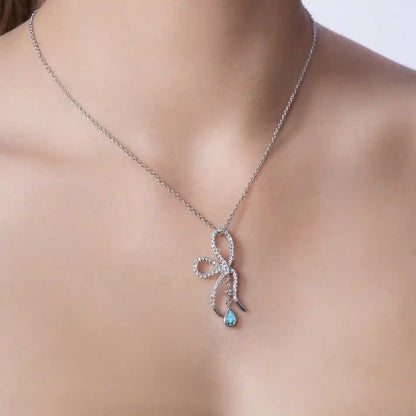 925 Sterling Silver Rhodium Plated Color Bow Necklace