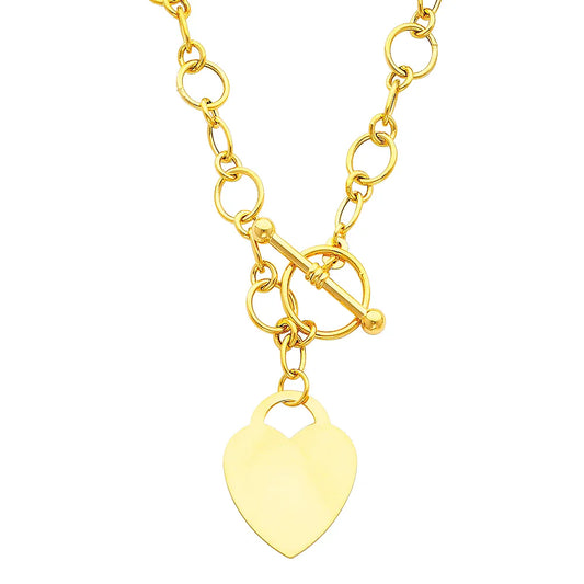14K Yellow Gold Toggle Link Heart Charm Necklace – 18 "