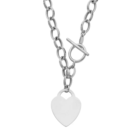 14K Yellow Gold Toggle Link Heart Charm Necklace Size 18"