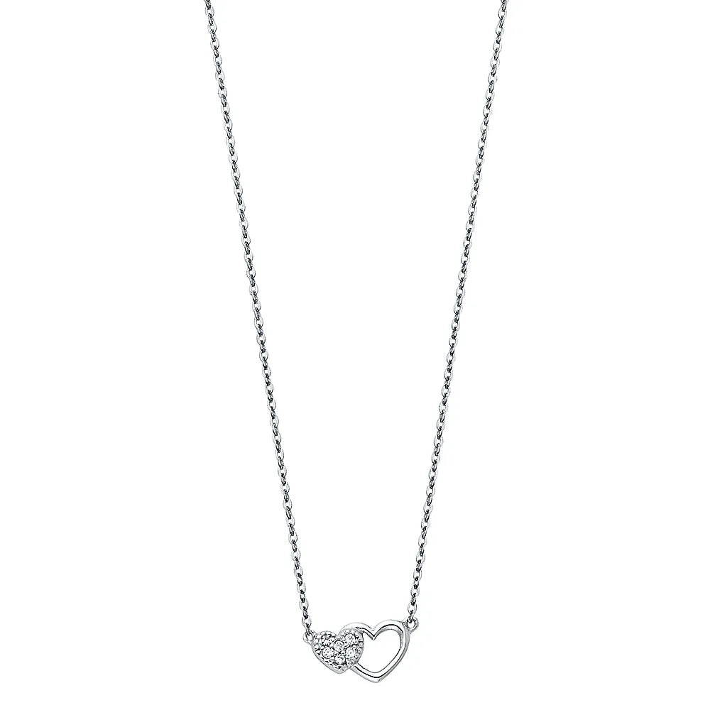 14K rose Gold Double Heart CZ Pendant Necklace 17"+1" Extender