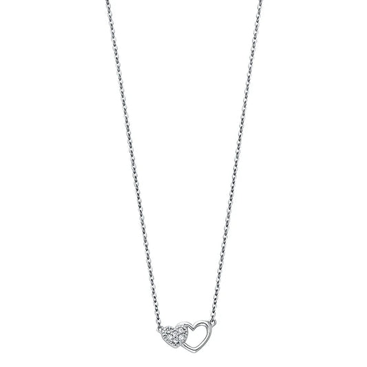 14K rose Gold Double Heart CZ Pendant Necklace 17"+1" Extender