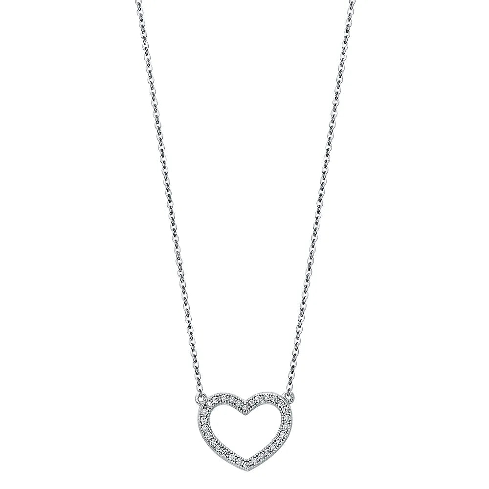 14K rose Gold Open Heart CZ Pendant Necklace 17"+1" Extender