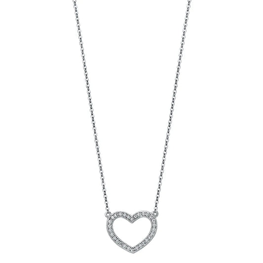 14K rose Gold Open Heart CZ Pendant Necklace 17"+1" Extender