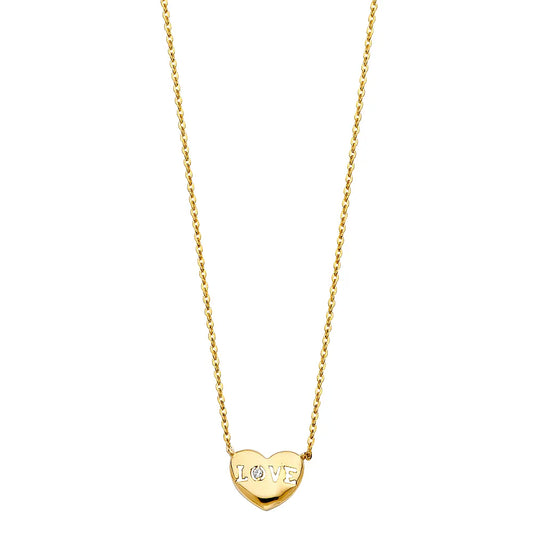 14K Yellow Gold Love Heart CZ Necklace 17"+1" Extender