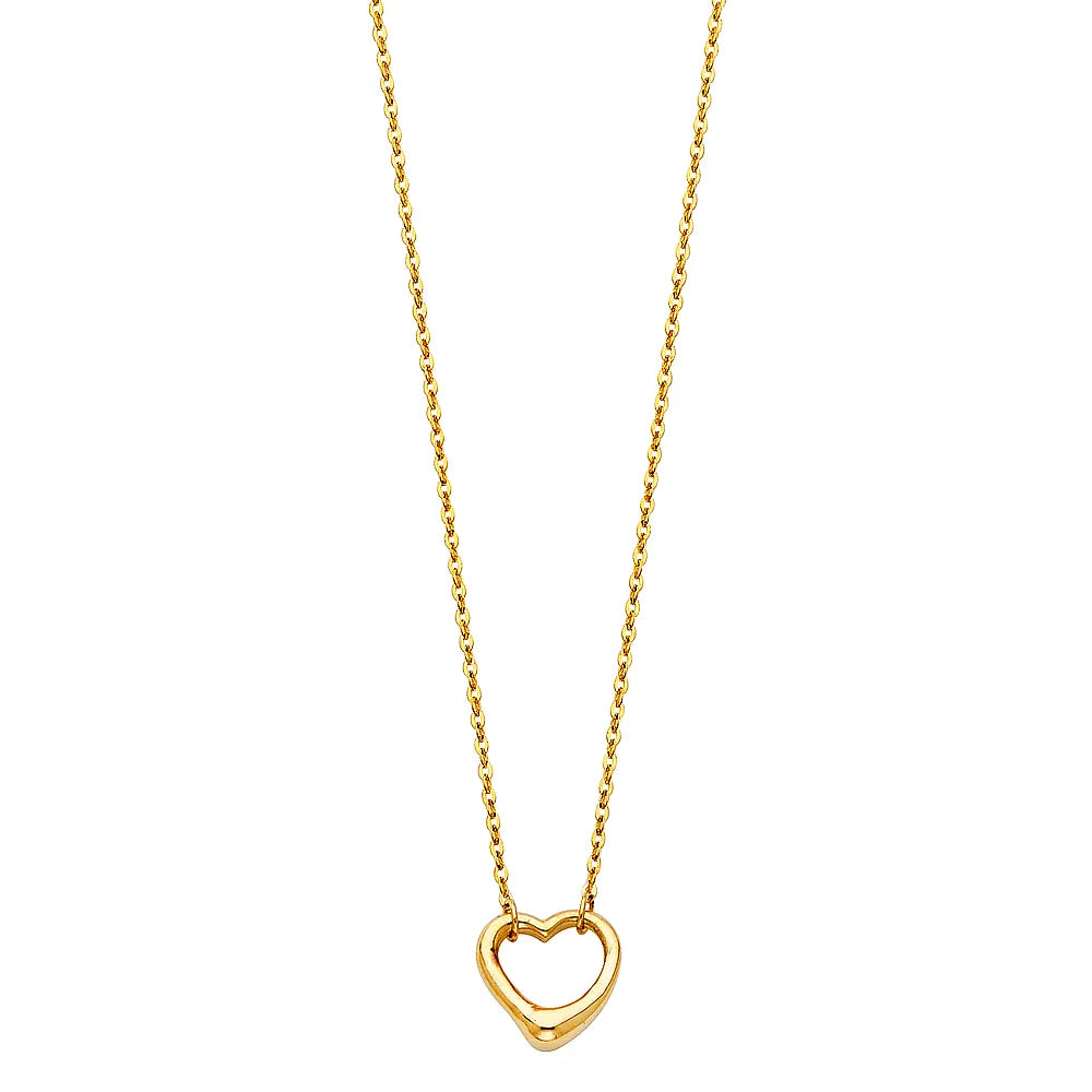 14K Yellow Gold Open Heart Pendant Necklace 17"+1" Extender