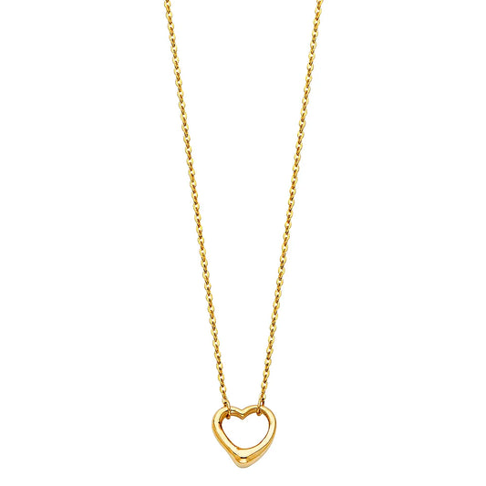 14K Yellow Gold Open Heart Pendant Necklace 17"+1" Extender