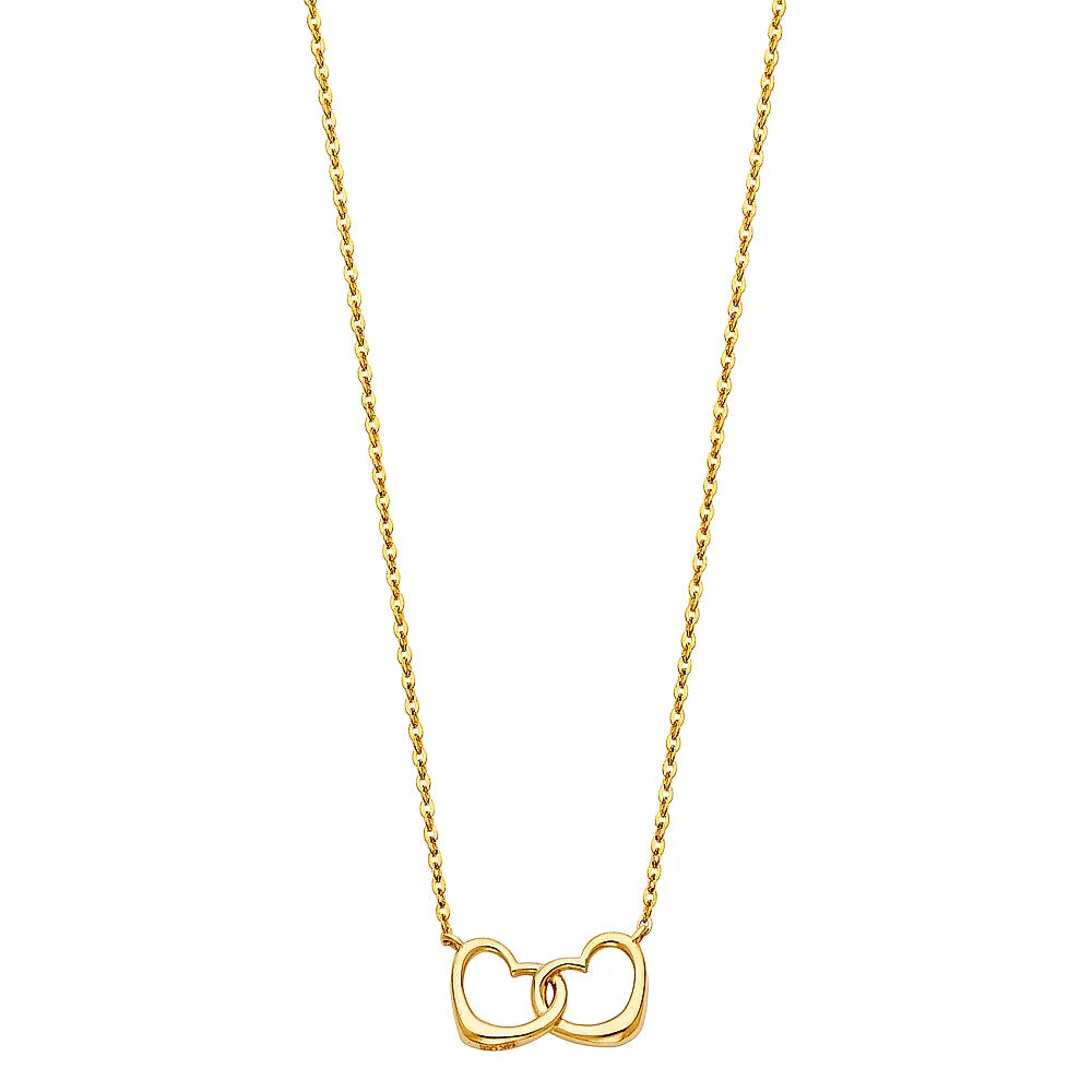 14K Yellow Gold Interlocking Hearts Pendant Necklace 17"+1" Extender