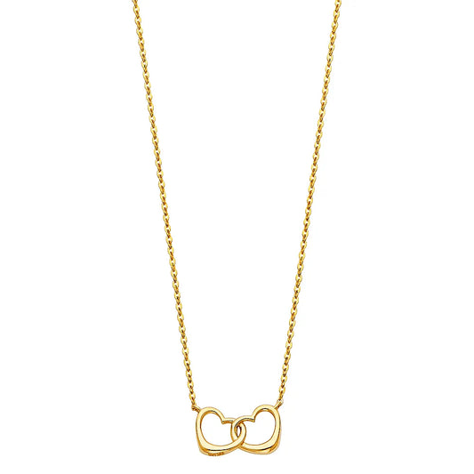 14K Yellow Gold Interlocking Hearts Pendant Necklace 17"+1" Extender
