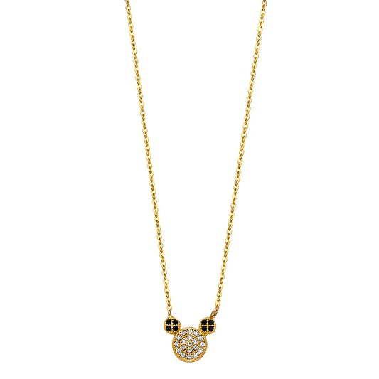 14K Yellow Gold Mickey-Inspired CZ Pendant Necklace – 17" + 1" Extender