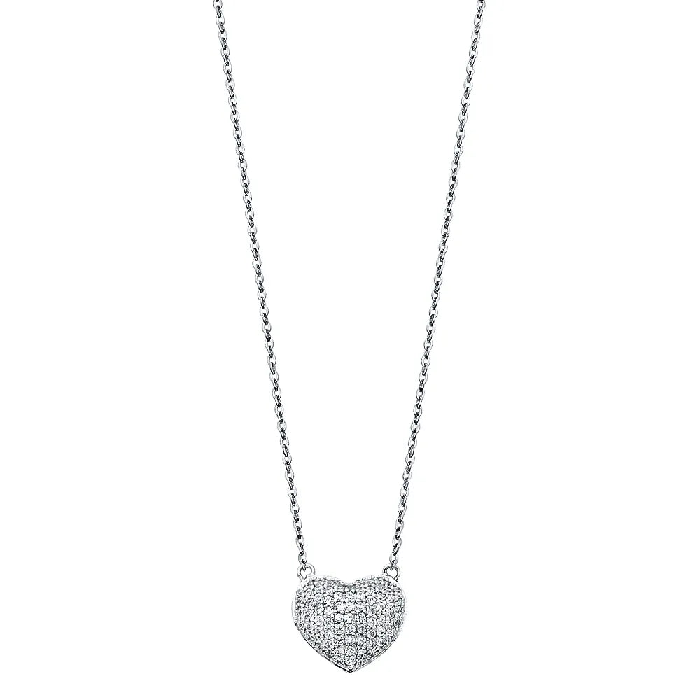 14K rose Gold Pave Heart CZ Pendant Necklace 17"+1" Extender