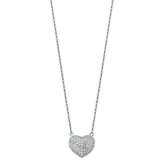 14K rose Gold Pave Heart CZ Pendant Necklace 17"+1" Extender