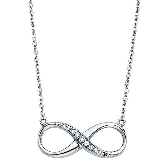 14K White Gold Infinity Pendant with CZ on Cable Chain size 17" + 1"