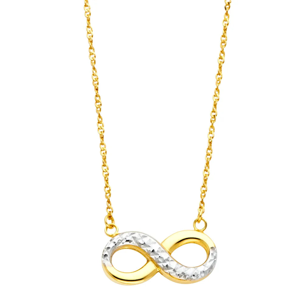 14K Two-Tone Gold Infinity Pendant on Cable Chain size 17" + 1"