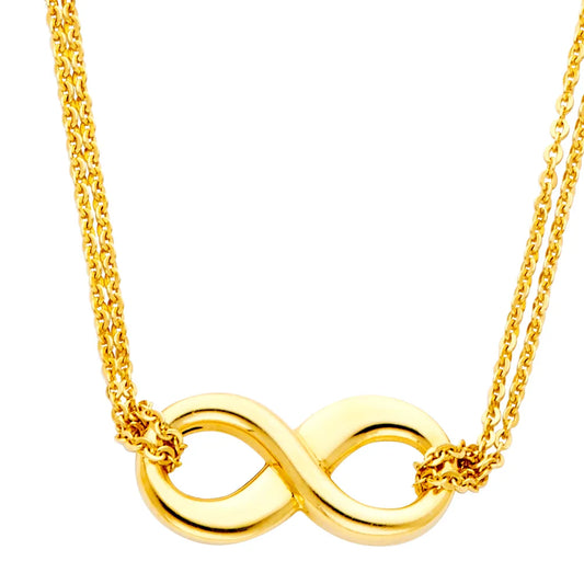 14K Yellow Gold Infinity Pendant on Cable Chain size 17" + 1"