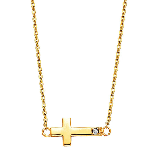 14K Yellow Gold Sideways Cross Necklace   17"+1" Extension