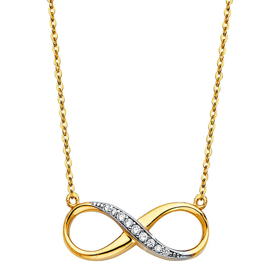 14K  Yellow Gold Infinity Pendant with CZ on Cable Chain size 17" + 1"
