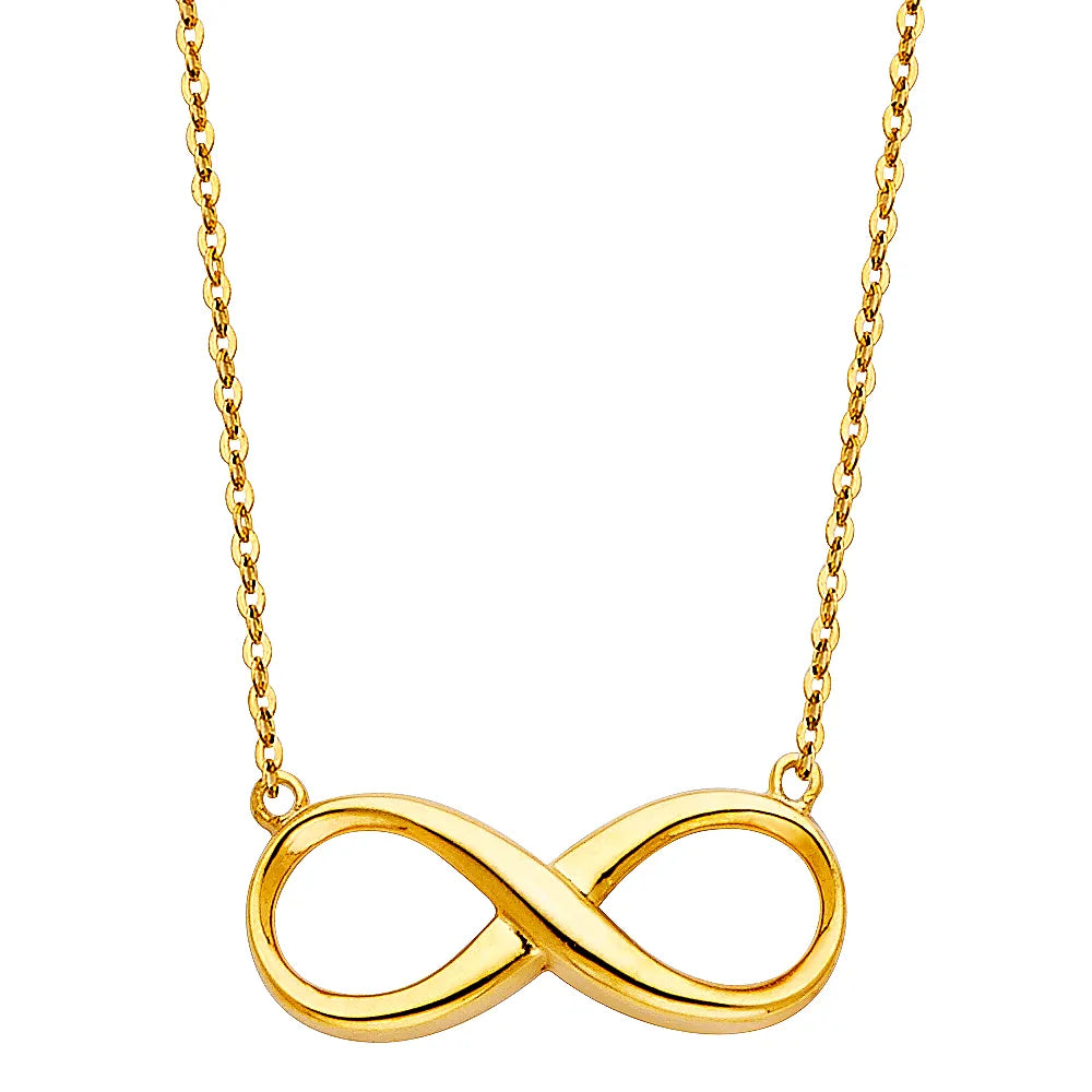 14K Yellow Gold Infinity Pendant on Cable Chain size 17" + 1"