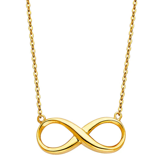 14K Yellow Gold Infinity Pendant on Cable Chain size 17" + 1"