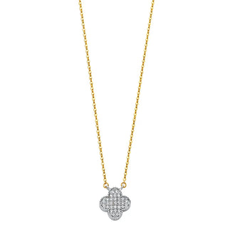 14K Two-Tone Gold Clover Design CZ Necklace 17