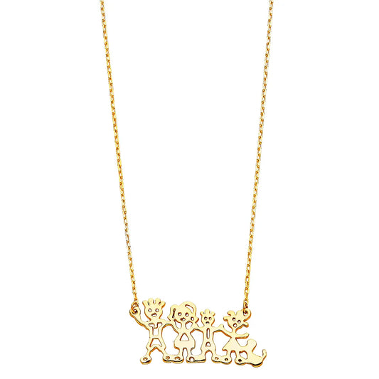 14K Yellow Gold Family Silhouette Pendant Necklace – 17" + 1" Extender