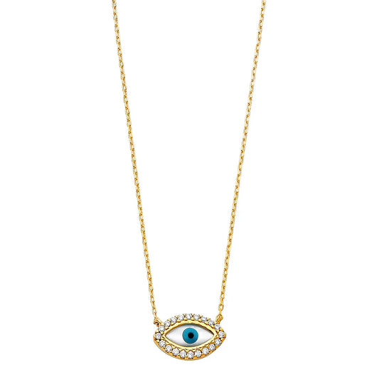 14K Yellow Gold Evil Eye CZ Pendant Necklace – 17