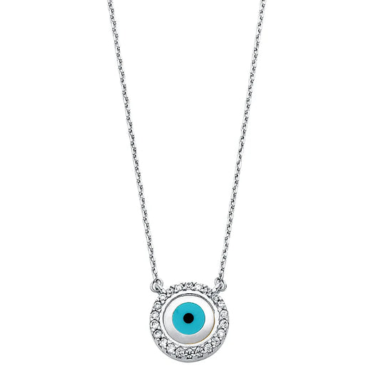 14K White Gold Evil Eye CZ Pendant Necklace – 17